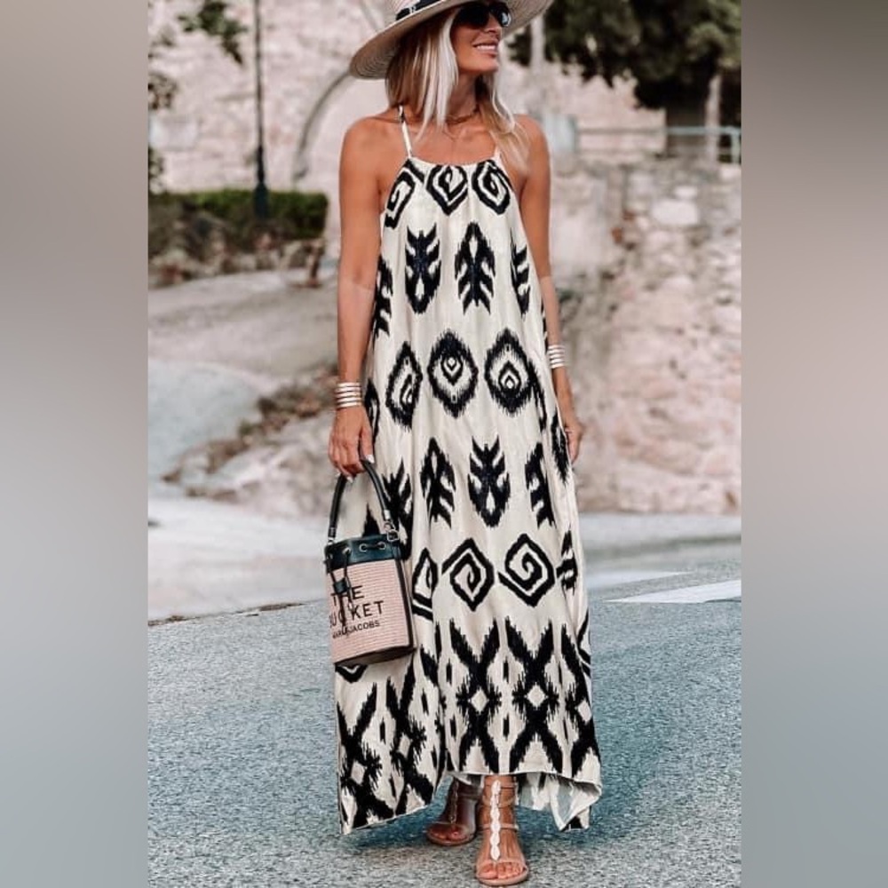 Western Aztec Print Maxi Dress